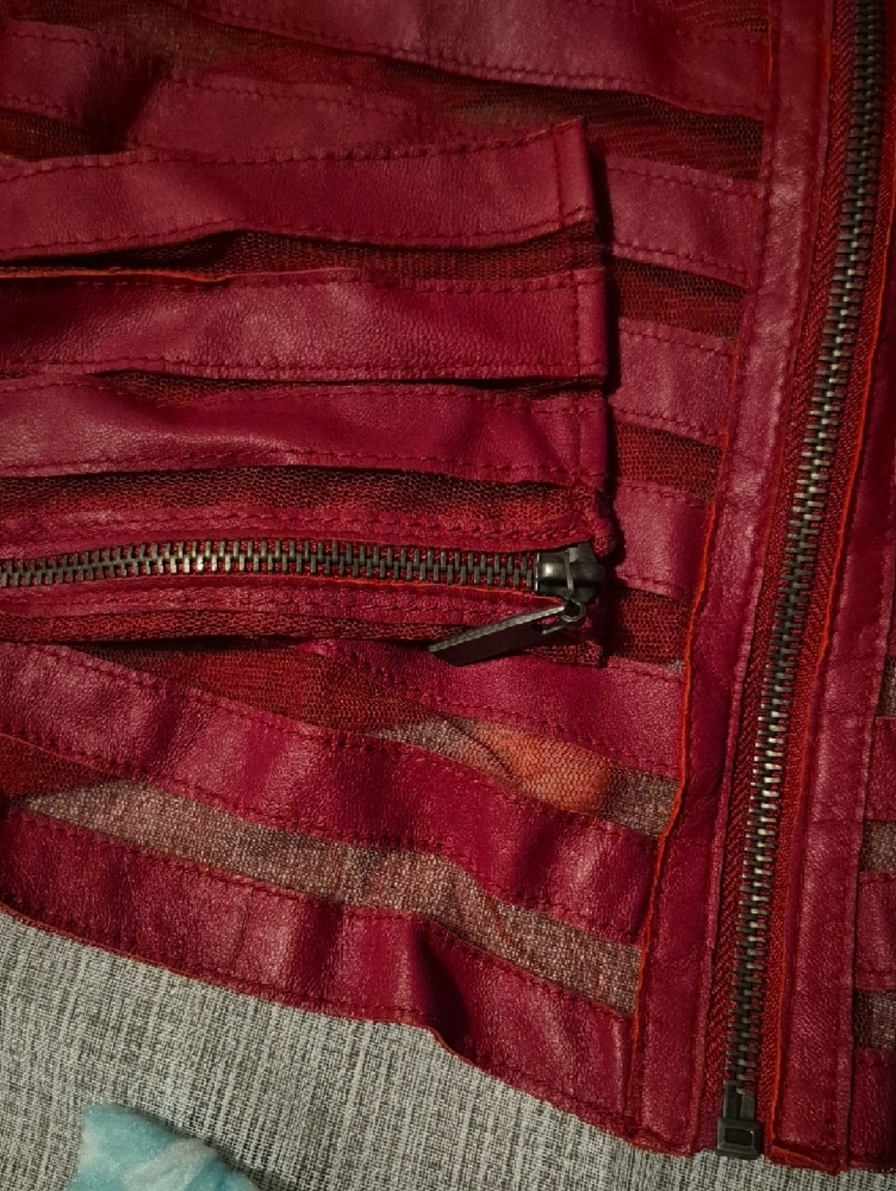 bebe Red Layered Leather Zip Jacket - Picture 3 of 6